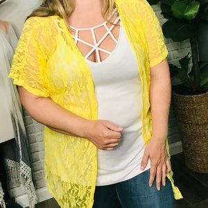 NEW Plus Yellow Lace Short Sleeve Kimono Cover Up  1X 2X 3X